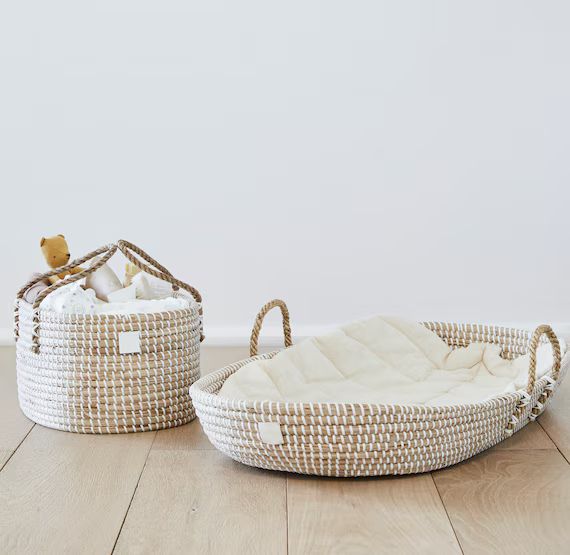 Premium Nursery Bundle - Baby Changing Basket & Diaper Caddy Organizer Set - Organic Seagrass Mos... | Etsy (US)