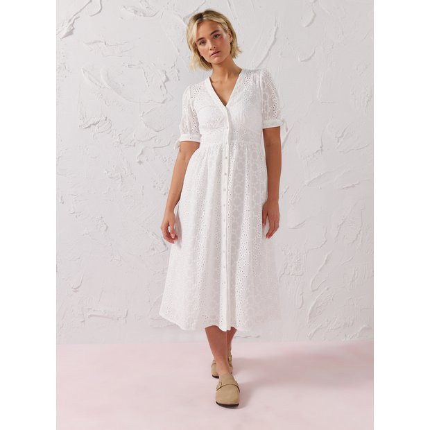 Buy EVERBELLE White Button-Through Broderie Midi Dress  16 | Dresses | Tu | Tu Clothing