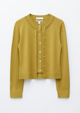 Clothing/Knitwear/Cardigans/Double-Layer Merino Wool Cardigan$ 129NewMustard YellowXSSMLbellSIZEF... | & Other Stories - US