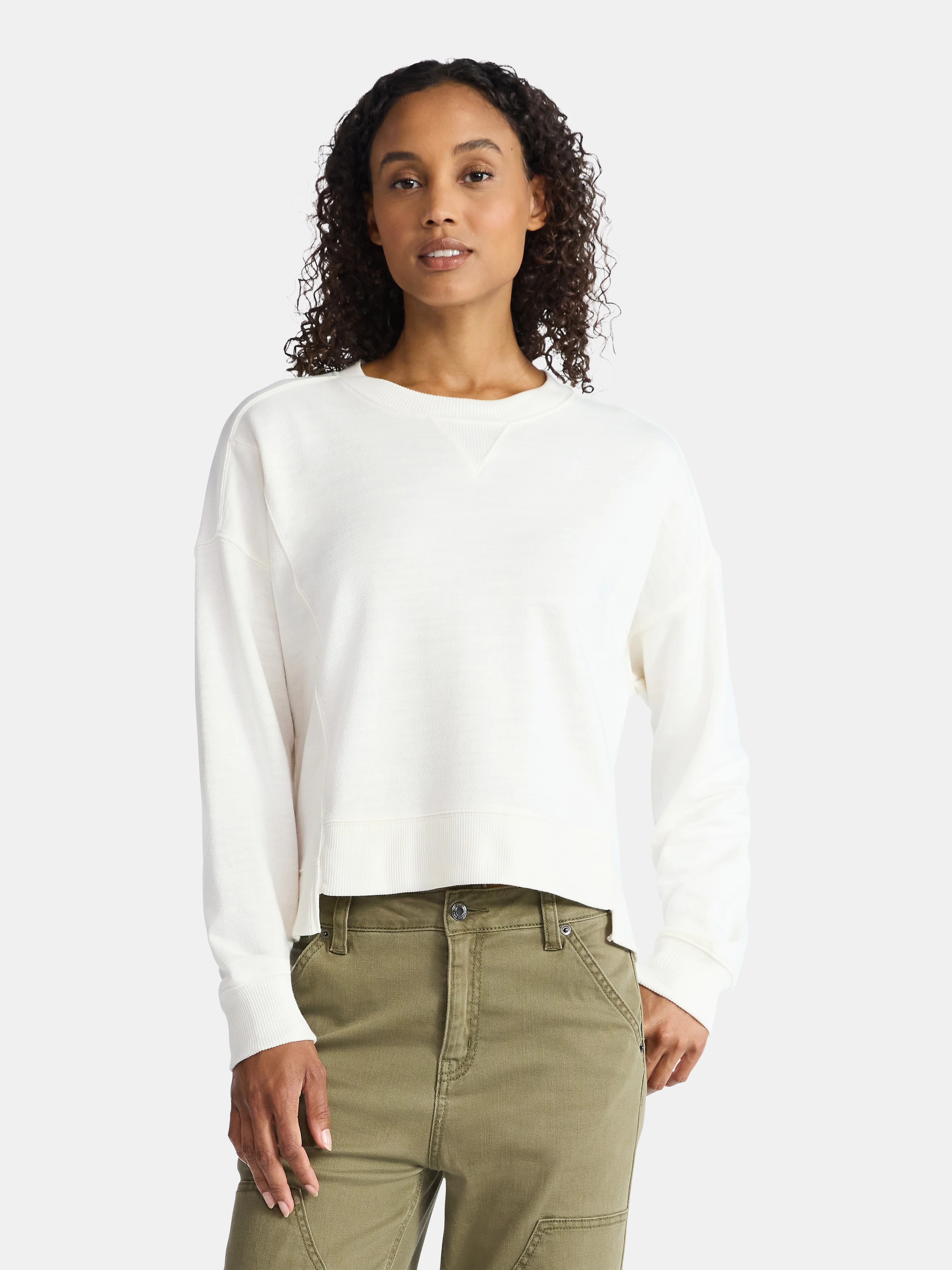 Time and Tru Women’s Ribbed Panel Sweatshirt with Long Sleeves, Sizes XS-XXXL | Walmart (US)