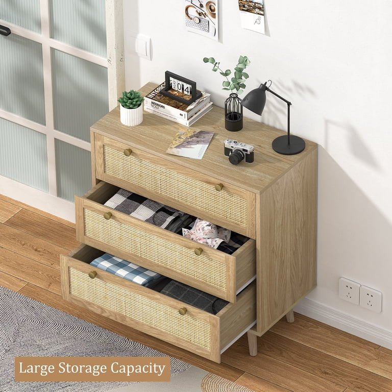 Eumyviv 3-Drawers Dressers Chest Dresser for Bedroom Farmhouse Rattan Dresser Storage Cabinet Fre... | Walmart (US)