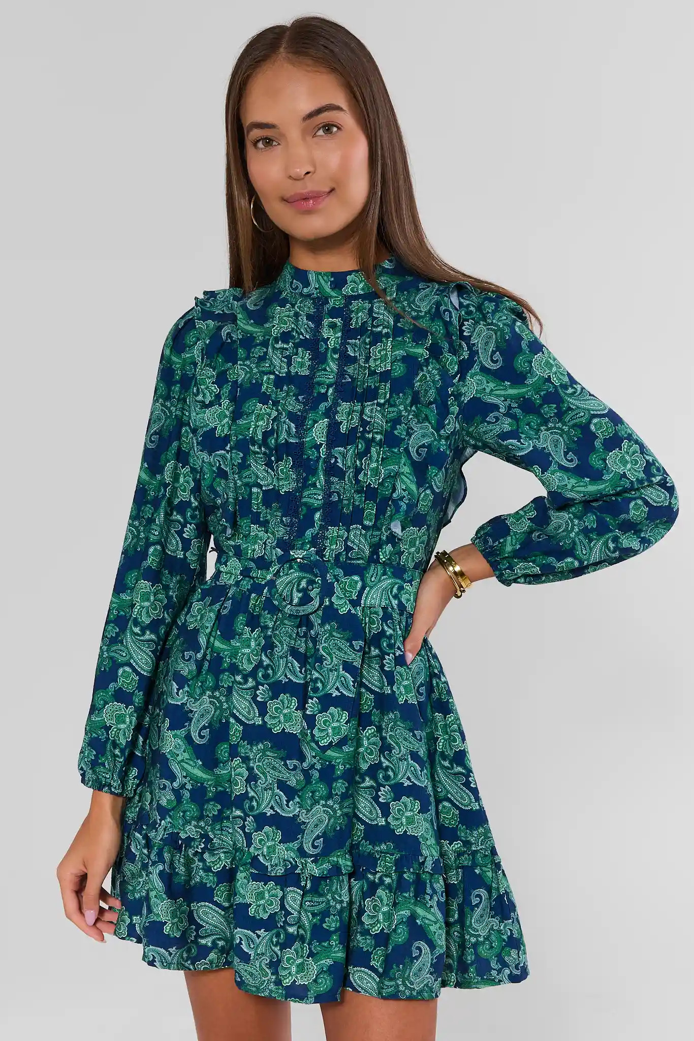 Blue Paisley Ruffle Detail Short Dress | Avara