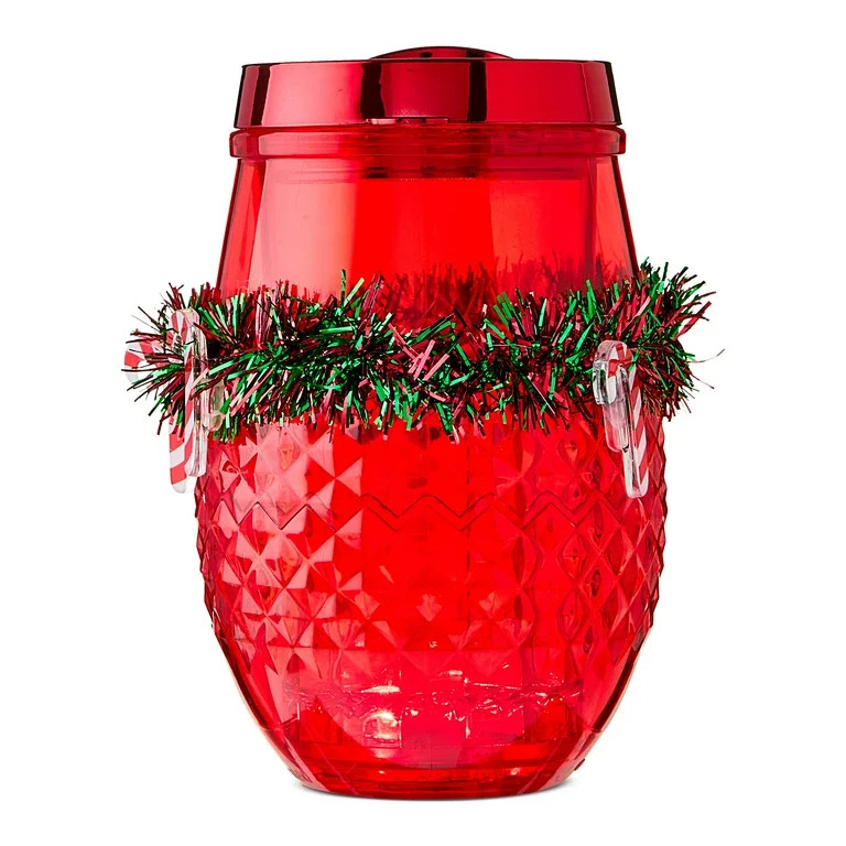 Light-Up Plastic Christmas Wine Tumbler with Lid, Red, 8 oz, by Holiday Time | Walmart (US)