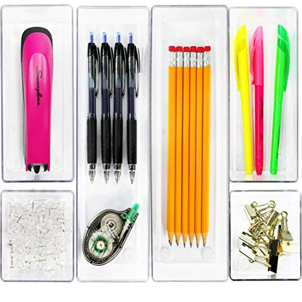6 Pack - Simple Houseware Clear Plastic Desk Drawer Organizers | Walmart (US)