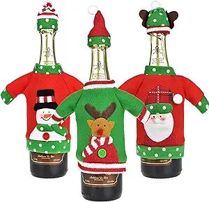 IWNTWY Christmas Wine Bottle Cover, Handmade Sweater Santa Claus Snowman Reindeer Wine Bottle Cov... | Amazon (US)