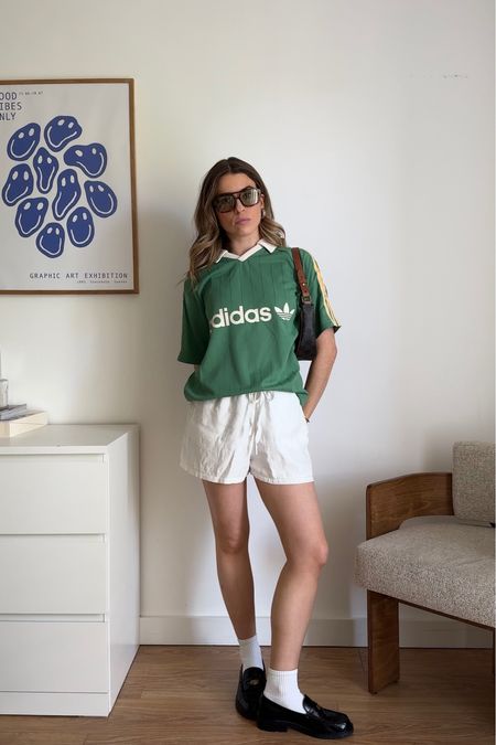 Adidas green top, white shorts, leather loafers, sunglasses, leather shoulder bag

#LTKSeasonal #LTKeurope #LTKstyletip