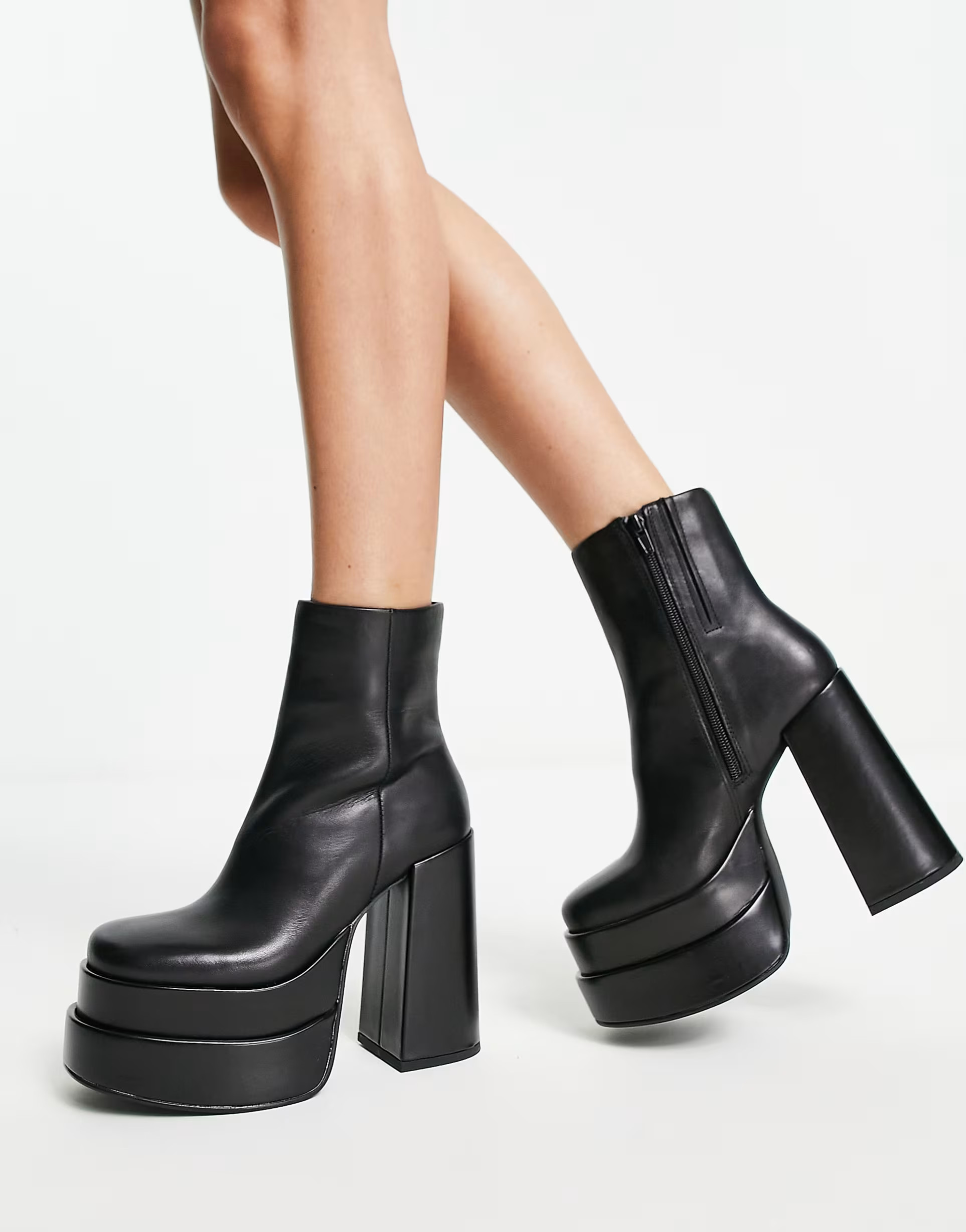 Steve Madden Cobra platform heeled boots in black leather | ASOS (Global)