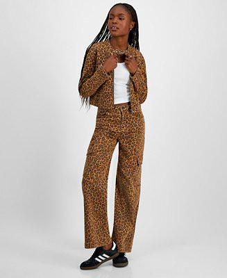 Tinseltown Juniors' Animal-Print Wide-Leg Cargo Pants - Macy's | Macy's