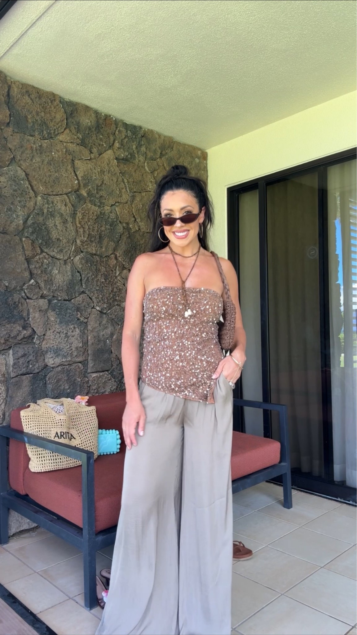 Beach outfit idea 
Amazon top size small
@Zara pants size small 
Beach jewelry

#LTKSeasonal #LTKTravel #LTKootd