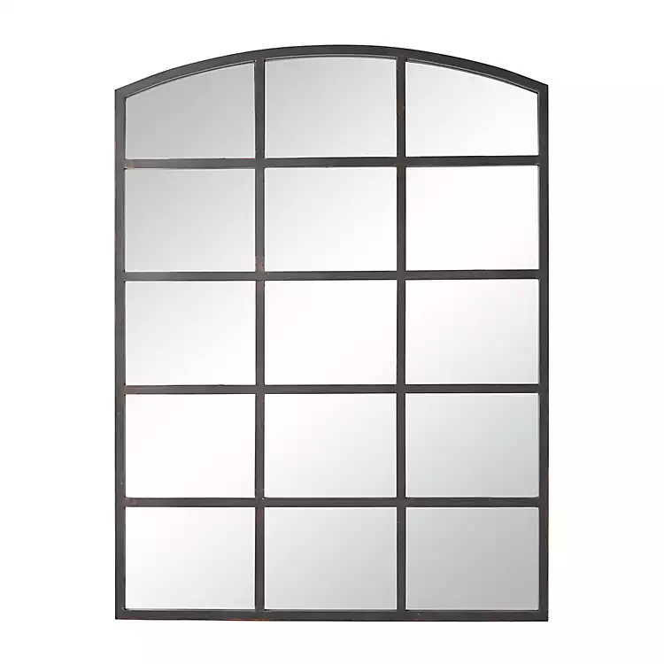 Distressed Black Metal Windowpane Arched Mirror | Kirkland's Home