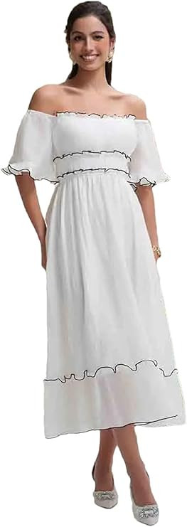 Women Backless See Through Bridesmaid Off Shoulder Sexy Short Sleeve Long Dresses | Amazon (US)