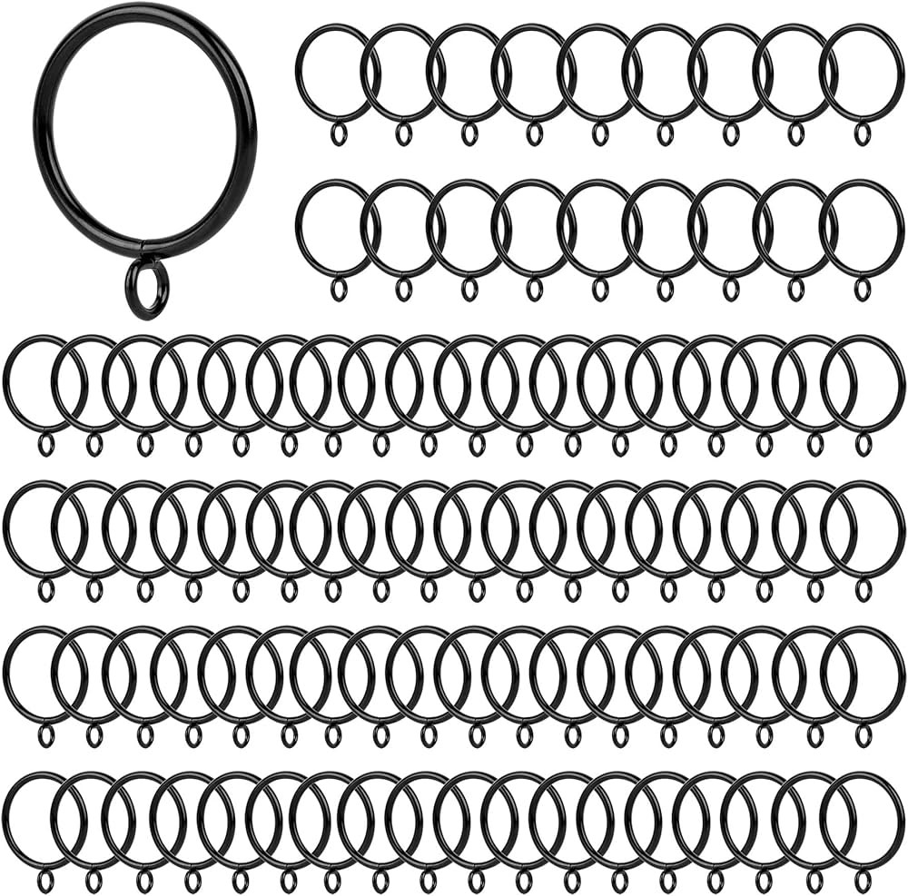 Framendino, 100 Pack Metal Curtain Rings with Eyelets Black Drapery Hanging Rings for Curtain Rod | Amazon (US)