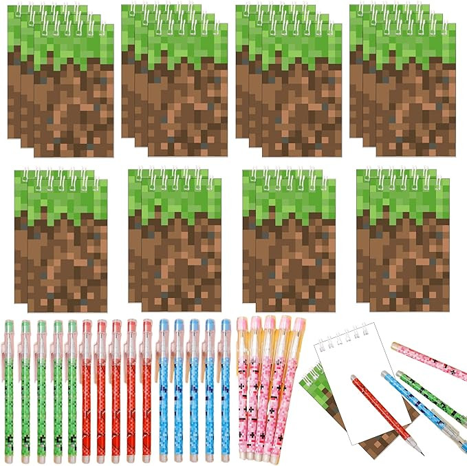 40 PCS Pixel Theme Party Favors | Mini Party Supplies 20 Pencils & 20 Miner Theme Notepads | Birt... | Amazon (US)