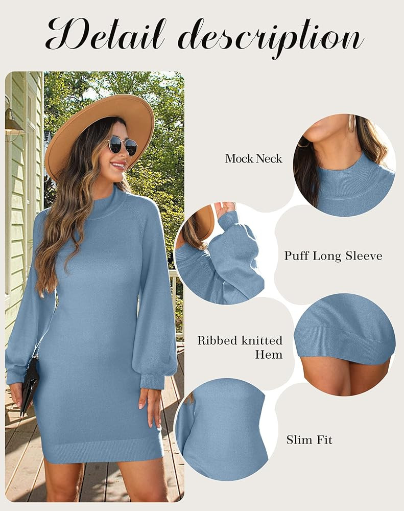 GRECERELLE Women's Mock Neck Ribbed Long Sleeve Bodycon Pullover Cute Mini Sweater Dress | Amazon (US)