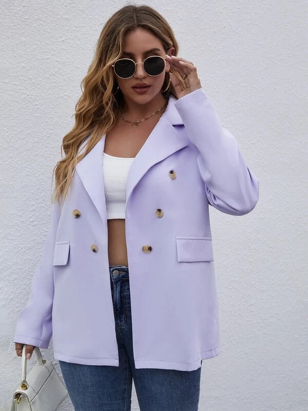 Plus Double Breasted Lapel Neck Blazer | SHEIN