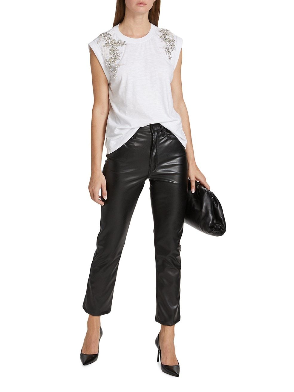 Rider High-Rise Cropped Faux-Leather Ankle Jeans | Saks Fifth Avenue