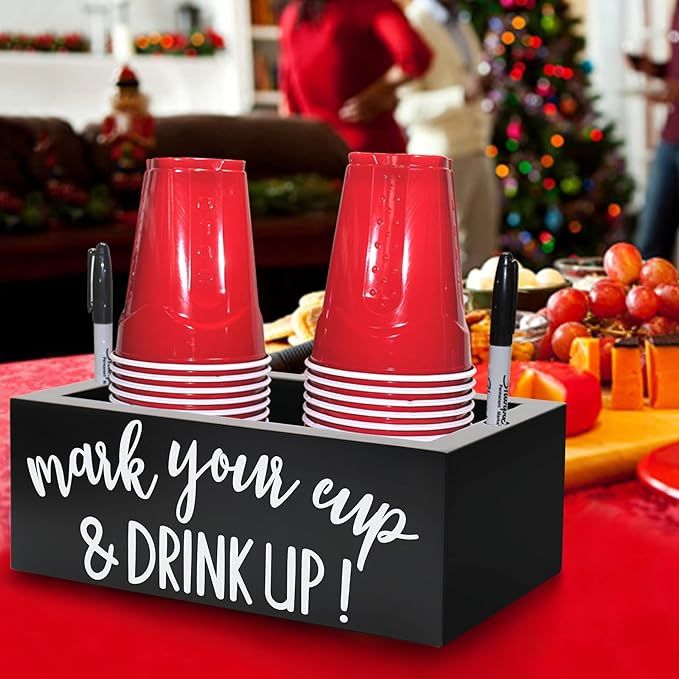 Double Solo Cup Holder Party Cup Dispenser Wooden Cup Organizer Mark Your Cup and Drink Up Caddy ... | Amazon (US)