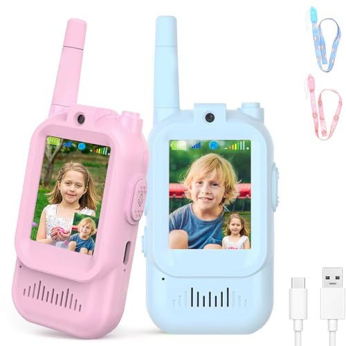 Video Walkie Talkies for Kids, Rechargeable Kids Walkies Talkies 2 Pack, Indoor Outdoor Toys for Game Party Camping, Christmas Birthday for Aged 3 4 5 6 7 8 9 Girls Boys,Blue&Pink | Amazon (US)