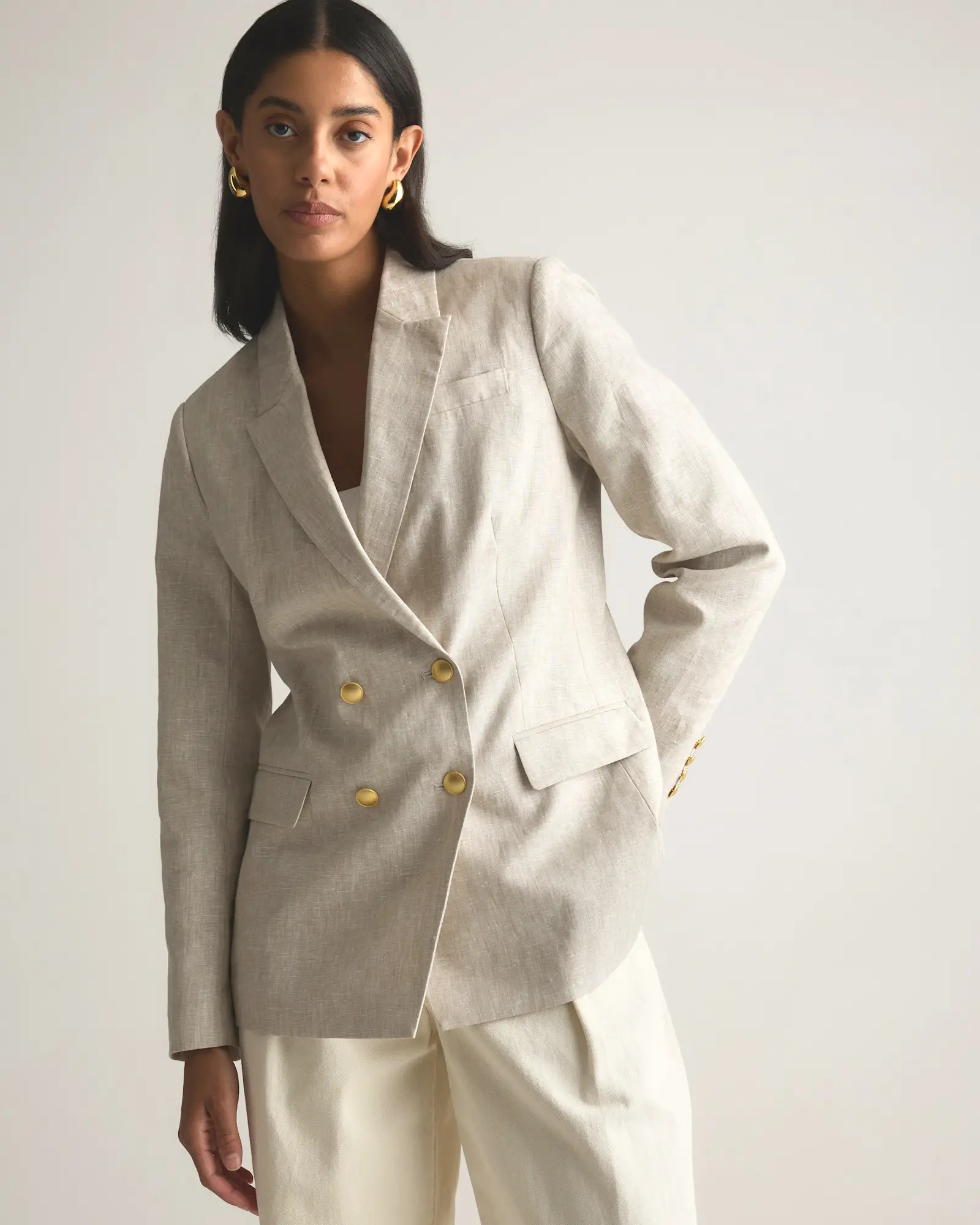 100% European Linen Relaxed Double-Breasted Blazer | Quince