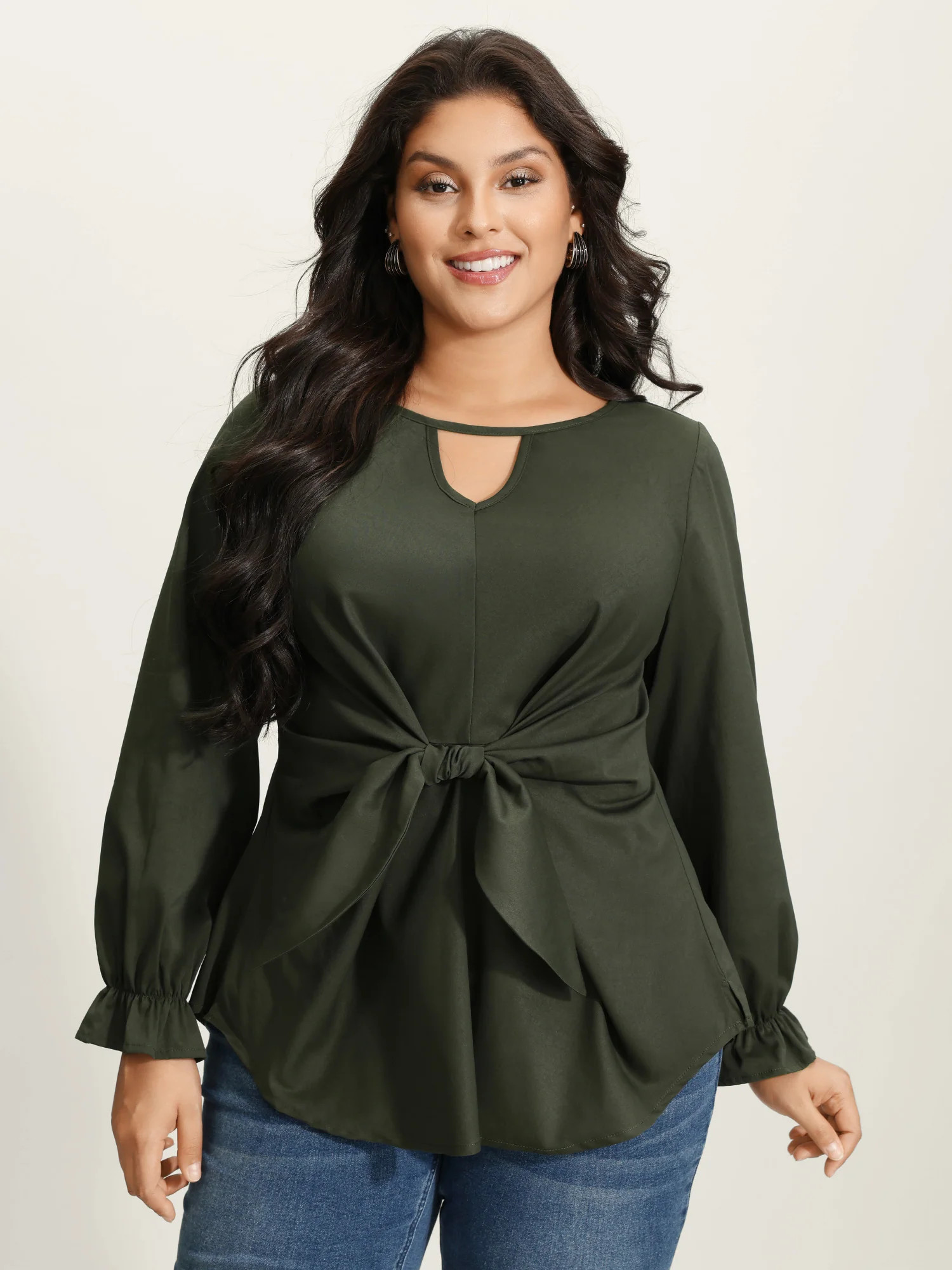 Knotted-Front Stretch Cuff Sleeve Blouse | Bloomchic