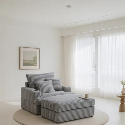 Oversized Corduroy Armchair with Ottoman and Built-In Cup Holder,Plush Lounge Chair with Pillows, Wide Seat, and Deep Storage | Wayfair North America