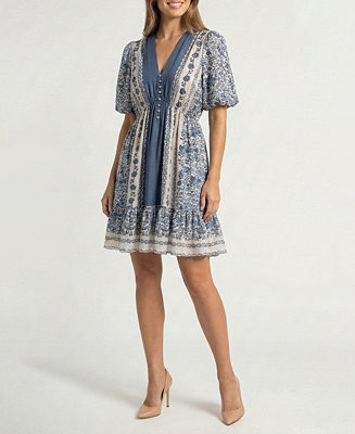 Women's Petite Puff-Sleeve Ruffled-Hem Dress | Macy's