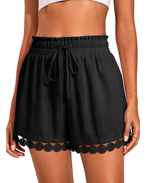 Dokotoo Womens Shorts Summer Casual Loose Elastic Waist Drawstring Lace Boho Beach Cover Up Short... | Amazon (US)