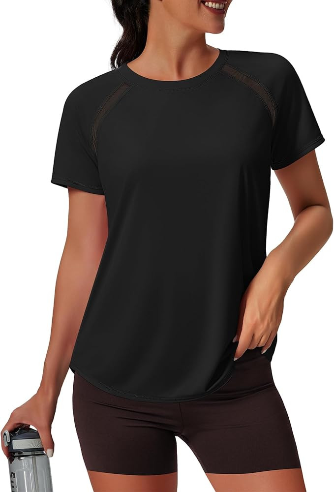 NIASHOT Womens Workout Tops Short Sleeve Yoga Pilates Outfits Athletic Gym Running UV Protection ... | Amazon (US)