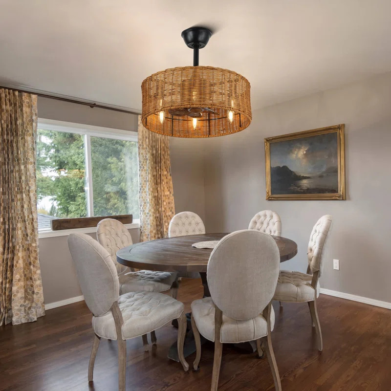 Altun 20" Boho Ceiling Fan with Rattan Woven Shade, 6 * E12 Bulb Slot Dimmable DC Motor | Wayfair North America