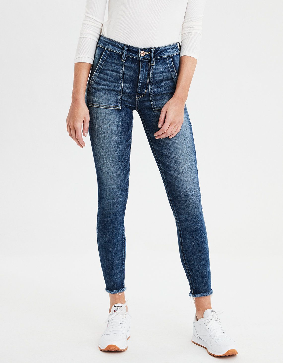 AE Ne(X)t Level High-Waisted Jegging Crop, Faded Indigo | American Eagle Outfitters (US & CA)