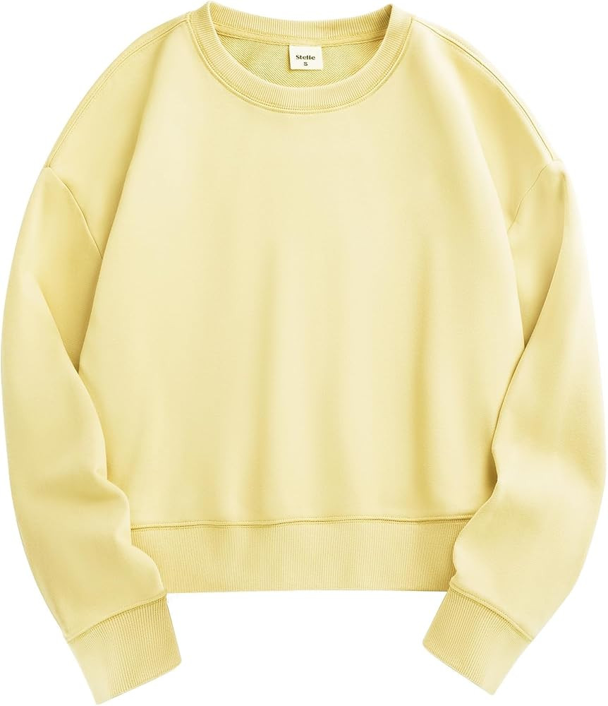 Stelle Cropped Sweatshirts for Women Cotton Long Sleeve Crop Tops Crewneck Pullover Oversized Swe... | Amazon (US)
