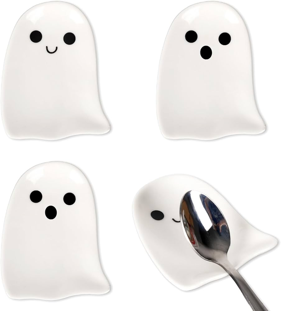 Whaline 4Pcs 2.8inch Halloween Mini Ceramic Spoon Rests White Ghost Small Coffee Spoon Holder for... | Amazon (US)