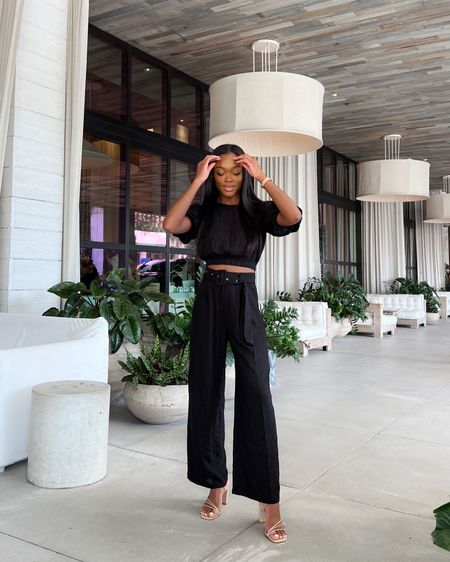 Black two piece set, black top, black pants, Miami outfit, resort wear, vacation style, wearing a small, Petal & Pup code BRENNA 

#LTKtravel #LTKunder100 #LTKSeasonal