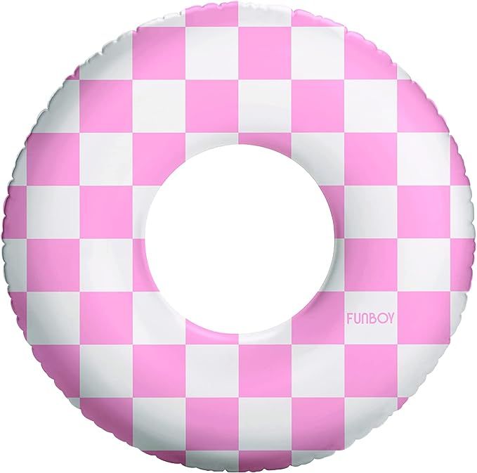 FUNBOY Kids 30'' Tube Donut Style Pool Float - Pink Checkers | Amazon (US)