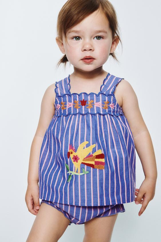 STRIPED AND EMBROIDERED BLOUSE AND BOTTOMS SET SISSEL EDELBO X ZARA KIDS | Zara US