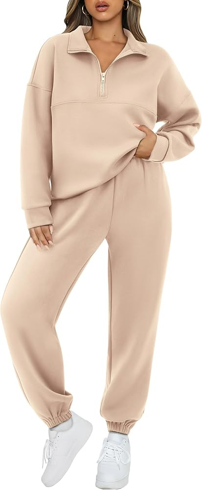 BTFBM Womens 2 Piece Sweatsuit Sets Fall Outfits Tracksuits 2024 Long Sleeve Half Zip Sweatshirt ... | Amazon (US)