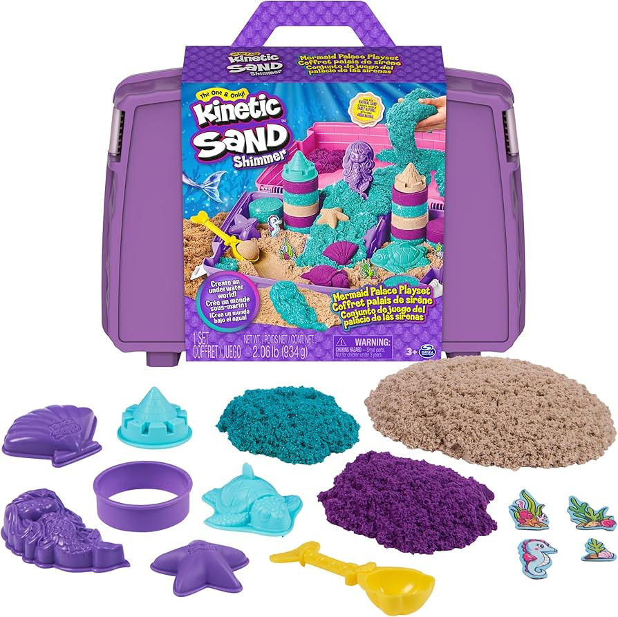 Kinetic Sand, Mermaid Palace Playset, Over 2lbs of Shimmer Play Sand (Neon Purple, Shimmer Teal, ... | Amazon (US)