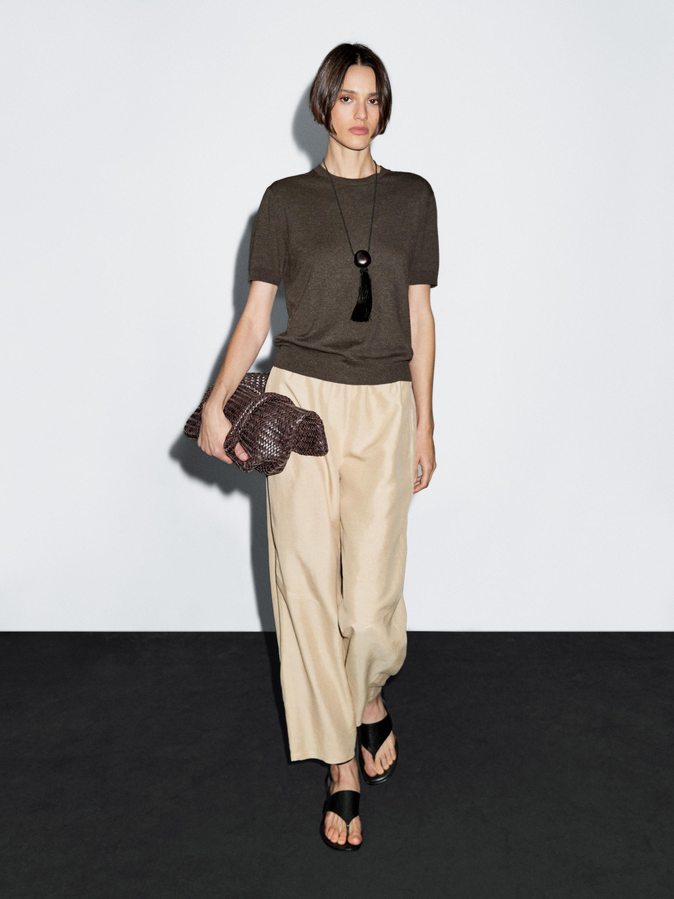 Short-sleeve wool blend knit sweater | Massimo Dutti UK