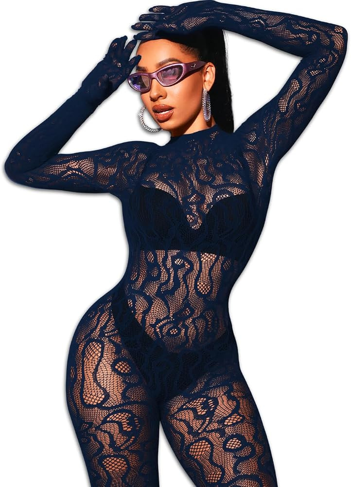EHSUYAB Women Sexy Fishnet Full Bodysuit, Mesh Lace Poster Jumpsuit Glow Party Rave Outfits, Body... | Amazon (US)