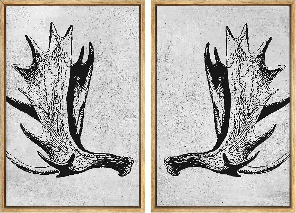SIGNWIN Framed Canvas Print Wall Art Set Black White Forest Moose Deer Antler Abstract Shapes Ill... | Amazon (US)