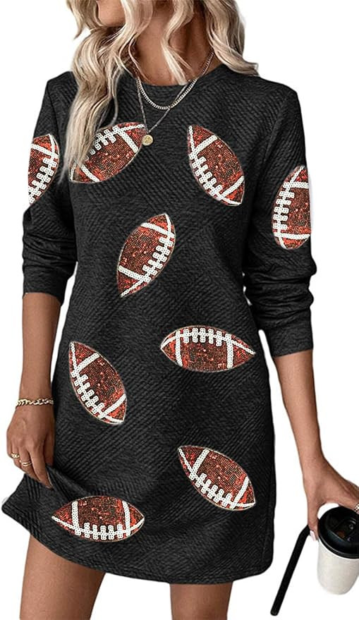 OCSTRADE Womens Basic Solid Color Game Day Textured Dress Casual Long Sleeve Shift Dress | Amazon (US)