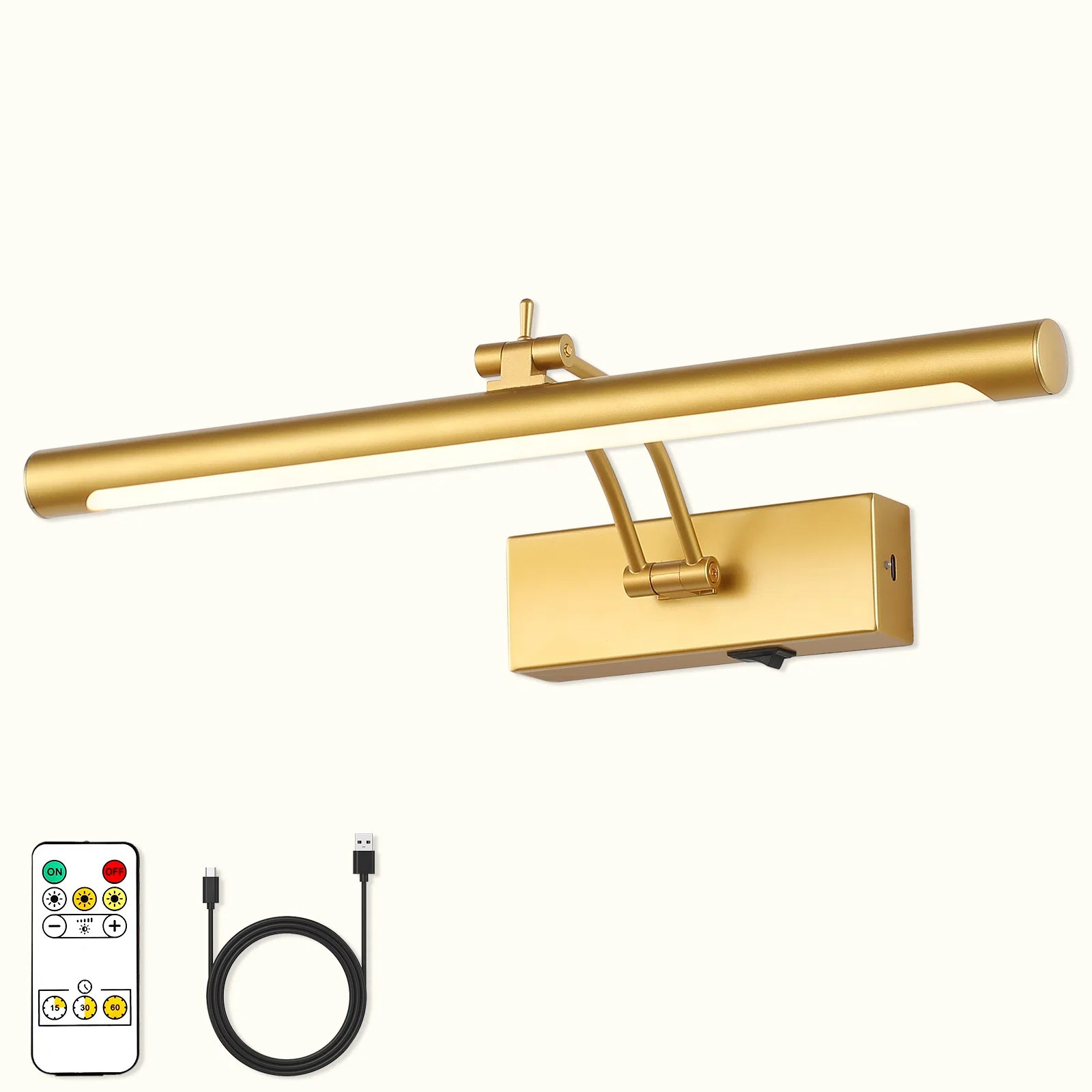 Mercer41 Brushed Gold 15.75 in. LED Picture Light with Remote Control Dimmable Multiple Color Tem... | Wayfair North America