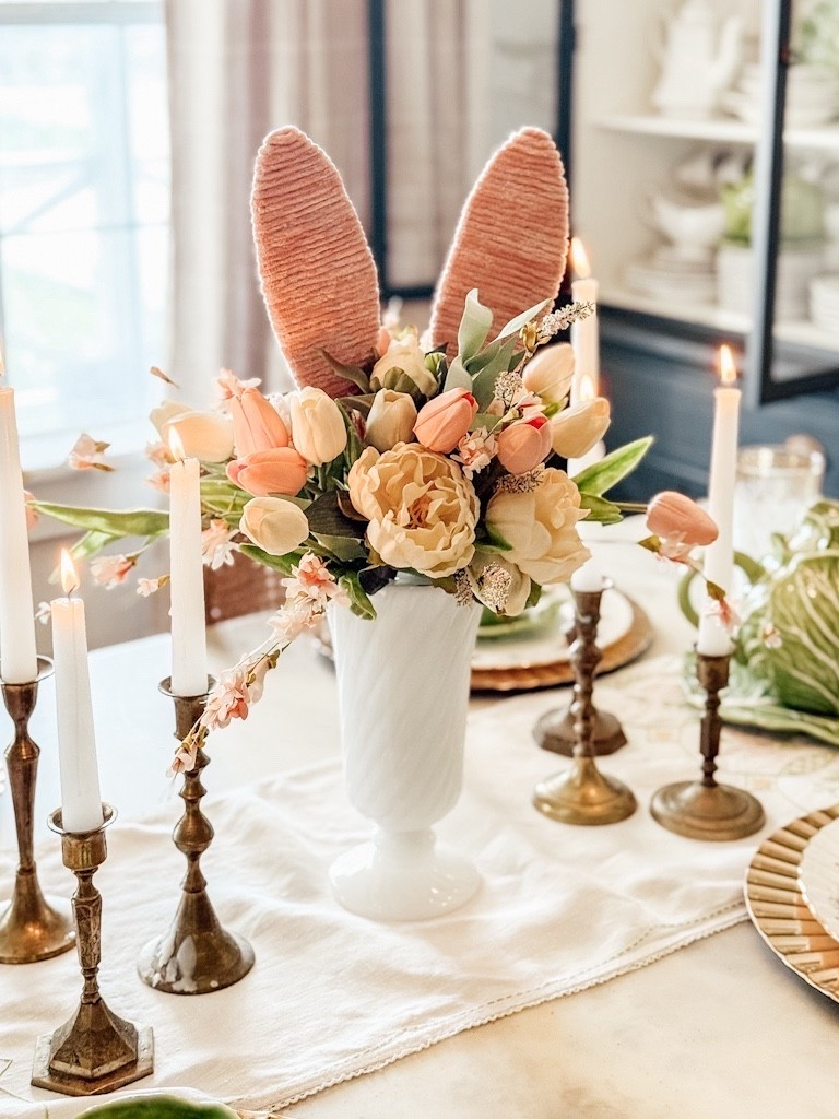DIY Yarn Bunny Ears make the perfect Spring floral arrangement accent 