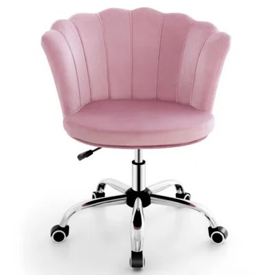 Adjustable Vanity Velvet Chair With Seashell Back And Wheels | Wayfair North America