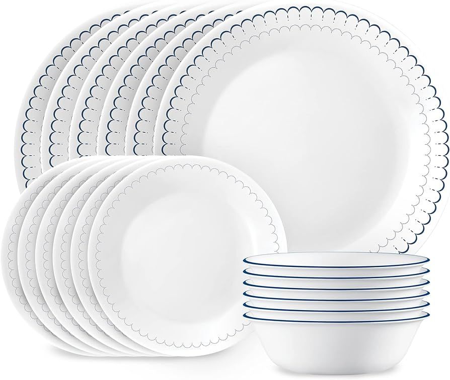 Corelle 18-Piece Dinnerware Set, Service for 6, Lightweight Round Plates and Bowls Set, Vitrelle ... | Amazon (US)