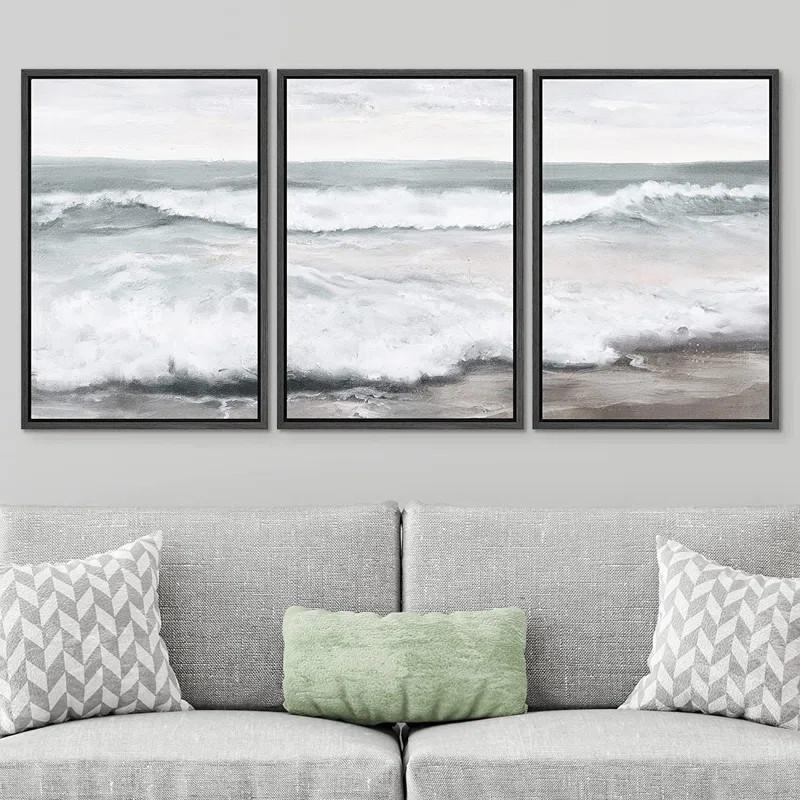 Ocean Sea Wave Beach Shore Seascape Nature Wilderness Framed On Canvas 3 Pieces Painting | Wayfair North America