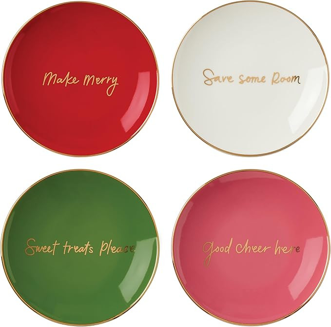 Kate Spade new york Be Jolly Color 4-Piece Tidbit Plates, 4 Count, MultiColor, Christmas Dinnerwa... | Amazon (US)