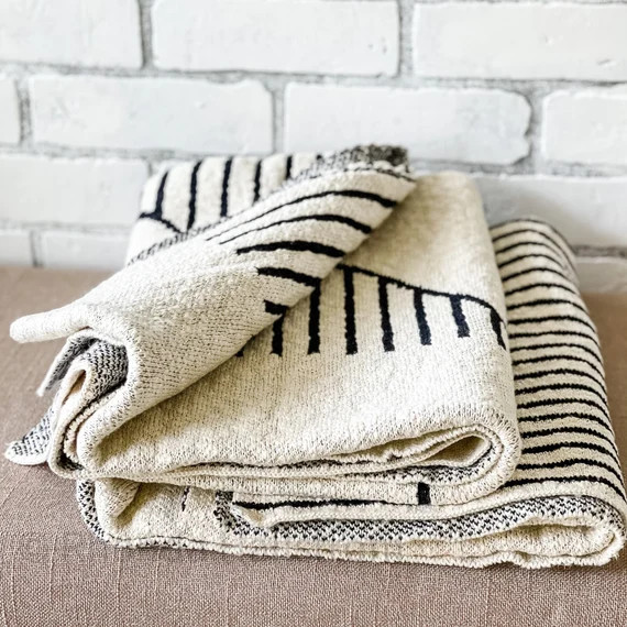 Cotton Throw Blanket/Modern Recycled Cotton Bedding/Furniture Blanket/Thick Texture Blanket | Etsy (US)