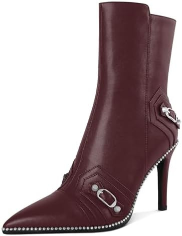 AUMOTED Pointed Toe Side Zipper Stiletto High Heel Buckle Ankle Boots for Women Sexy Mid Calf Boo... | Amazon (US)