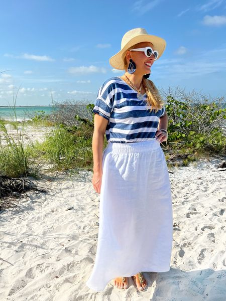 Blue and white beach resort outfit 

Stripe top size medium 
Linen skirt size medium 
Straw hat
T-Strap Sandals

#LTKSeasonal #LTKShoeCrush #LTKStyleTip #LTKItBag #LTKFindsUnder100 #LTKOver40 #LTKMidsize #LTKTravel #LTKSwim #LTKU #LTKFestival #LTKGiftGuide #LTKSaleAlert #LTKActive 


